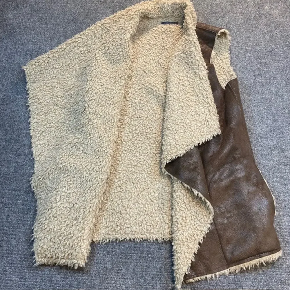 VELVET Graham Spencer Faux Fur Shearling Suede Open Vest Womens Large Boho Chic